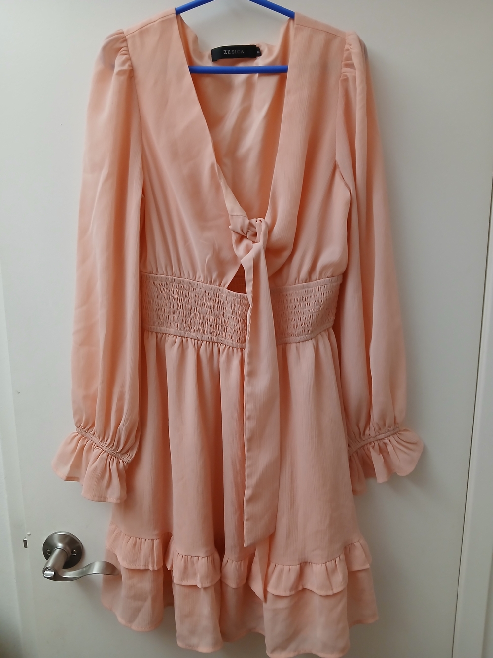 Zesica Pink Tie-Front Ruffle Dress